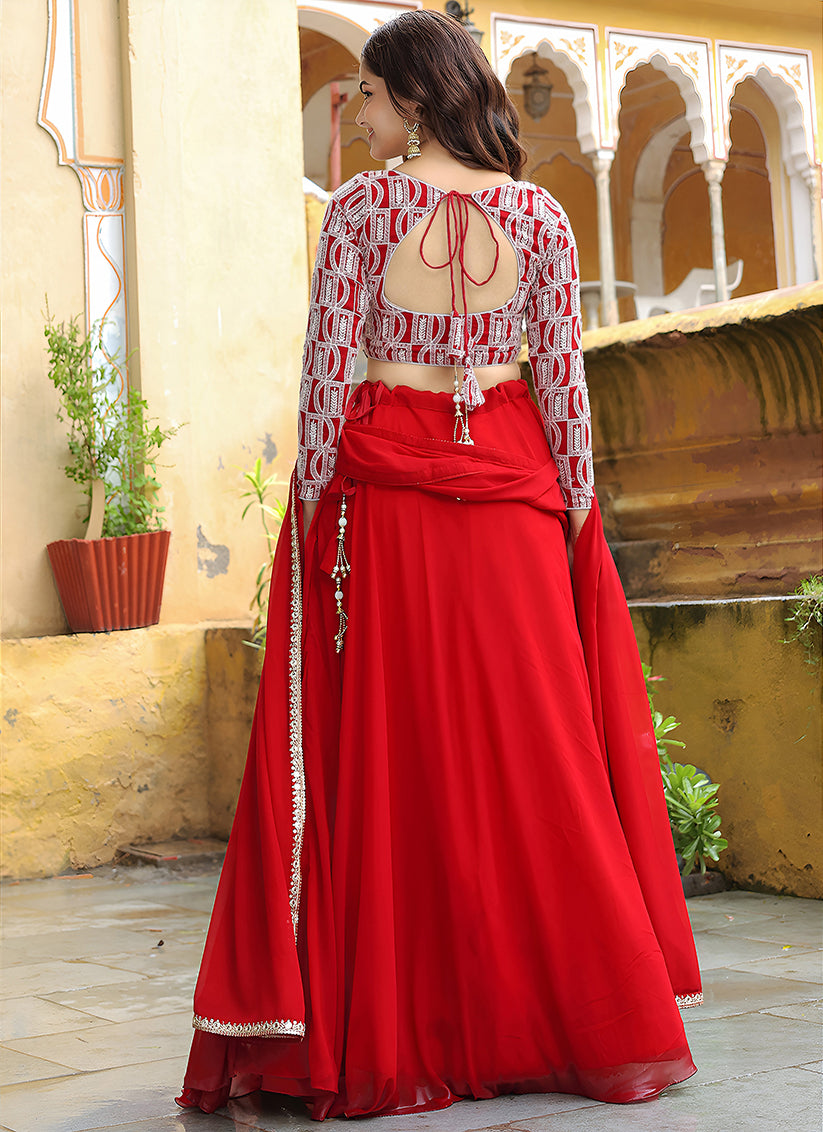 Lovely Red Heavy Lehenga Choli Set for Festival