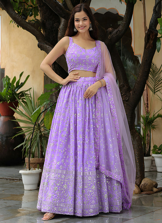 Awesome Lavender Heavy Lehenga Choli Set for Festival