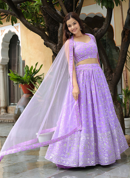 Awesome Lavender Heavy Lehenga Choli Set for Festival