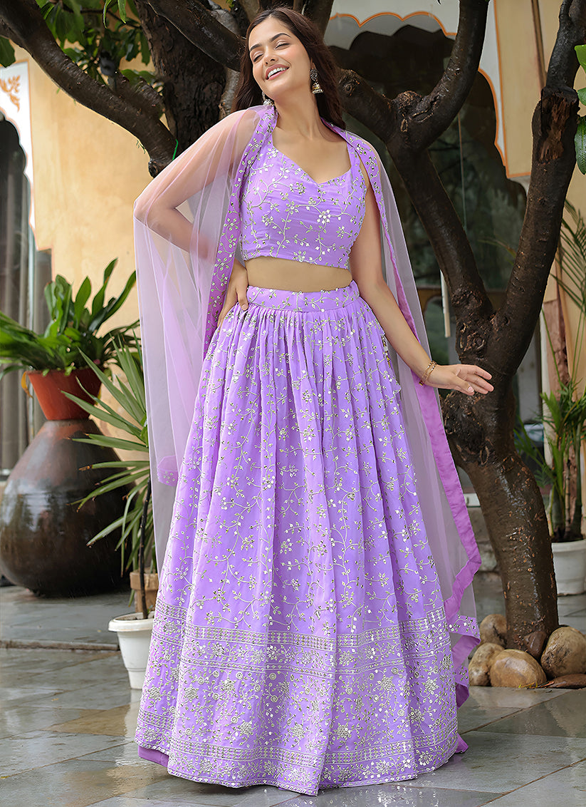 Awesome Lavender Heavy Lehenga Choli Set for Festival