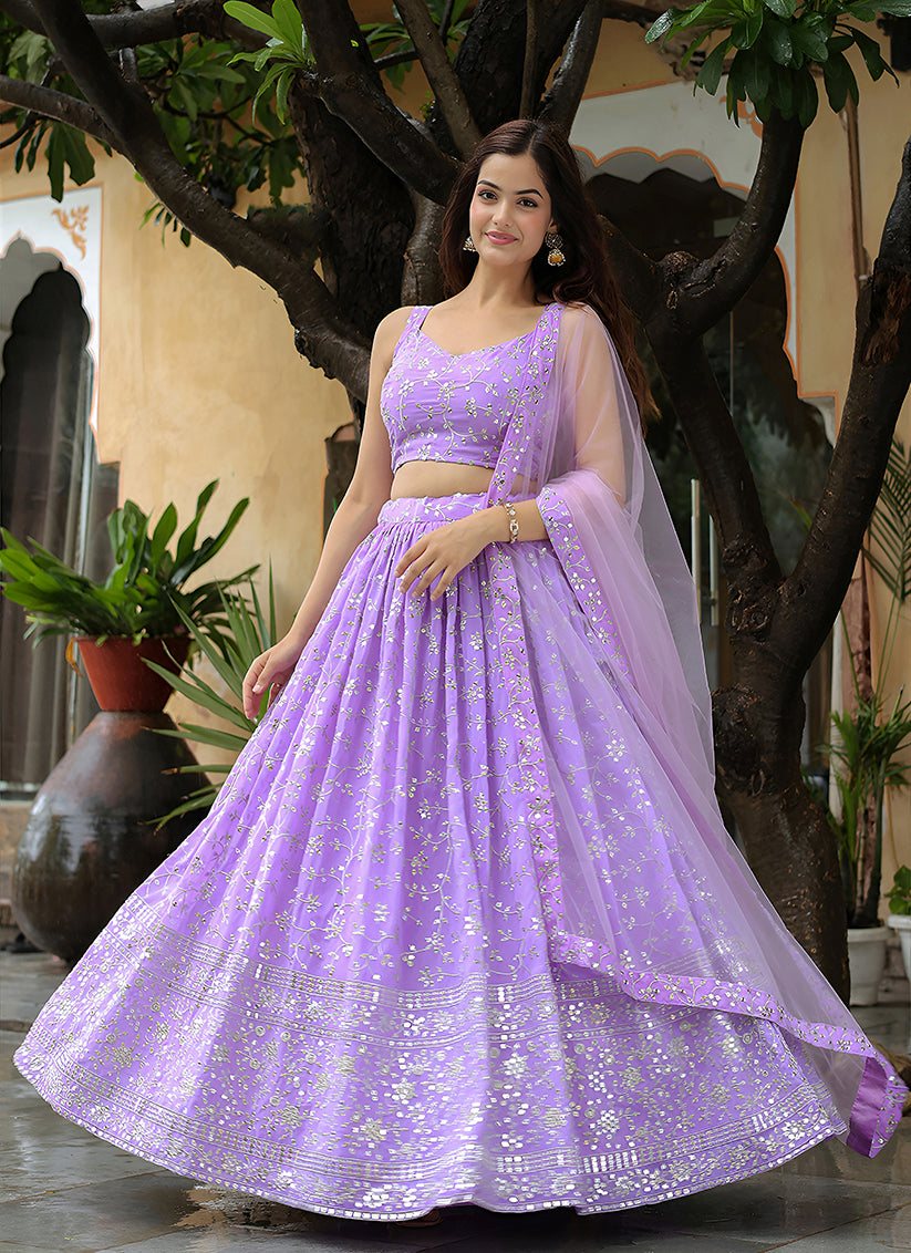 Awesome Lavender Heavy Lehenga Choli Set for Festival