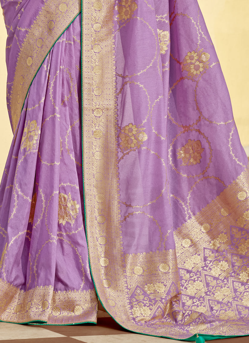 Lilac Dola Silk Wedding Saree with Embroidered Blouse