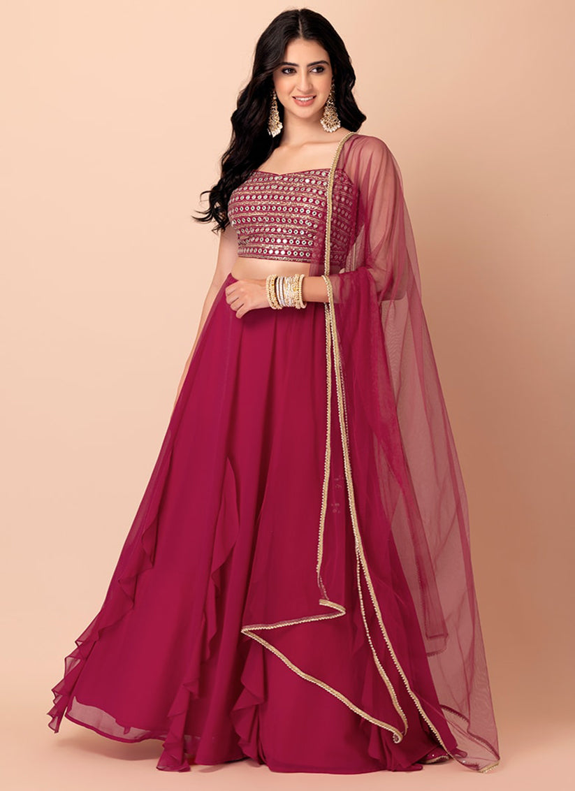 magenta georgette sequins work lehenga choli
