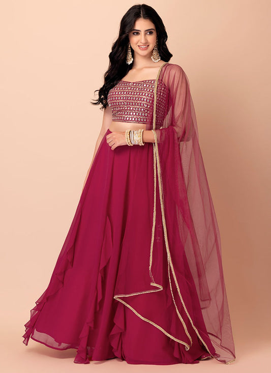 magenta georgette sequins work lehenga choli