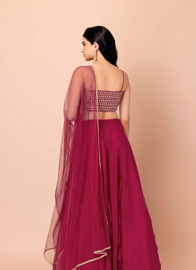 magenta georgette sequins work lehenga choli