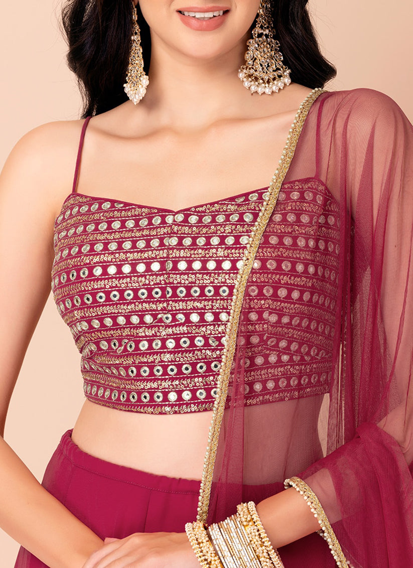 magenta georgette sequins work lehenga choli