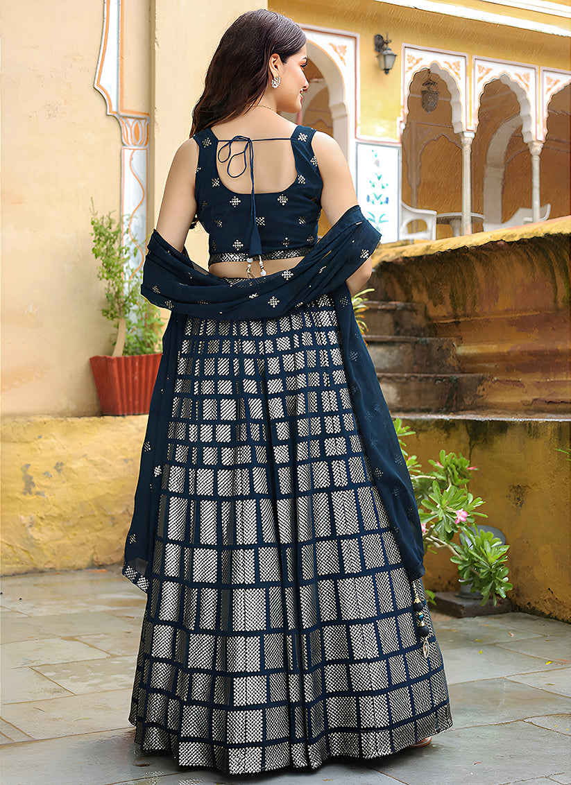 Glamorous Teal Blue Heavy Lehenga Choli Set for Festival