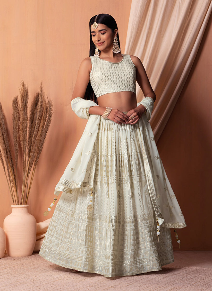 ivory georgette sequins embroidered lehenga choli