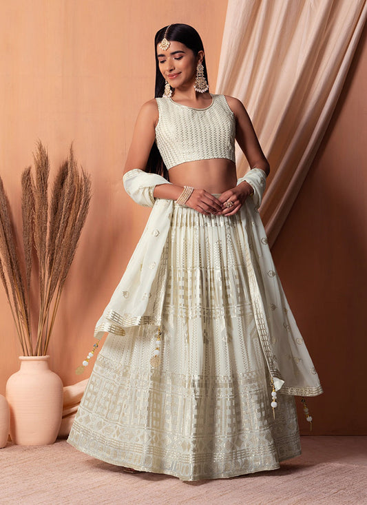 ivory georgette sequins embroidered lehenga choli