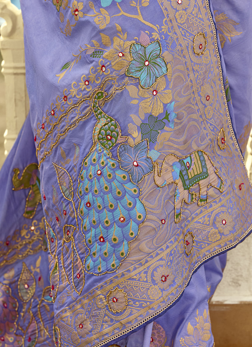 Graceful Lavender Dola Silk Handwork Wedding Saree