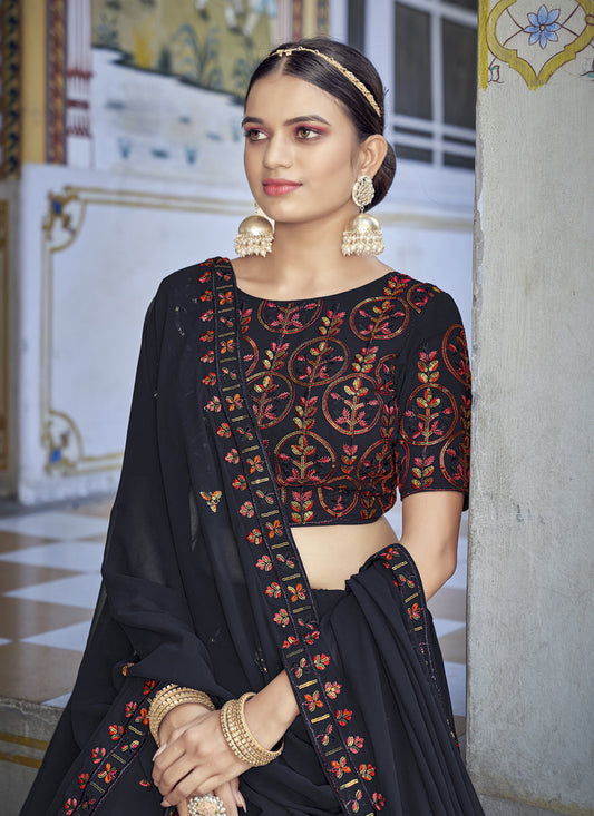 Opulent Midnight Blue Georgette Sequins Designer Lehenga Choli