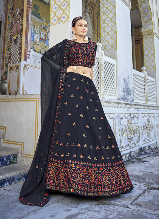 Opulent Midnight Blue Georgette Sequins Designer Lehenga Choli