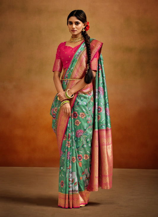 Sea Green Banarasi Silk Woven Festival Saree