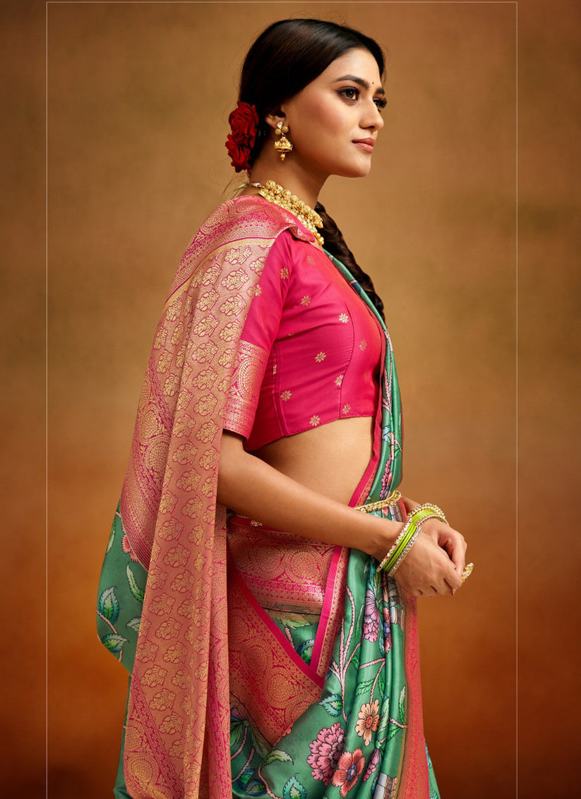 Sea Green Banarasi Silk Woven Festival Saree