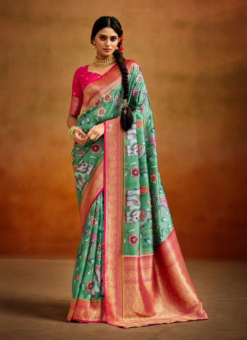 Sea Green Banarasi Silk Woven Festival Saree