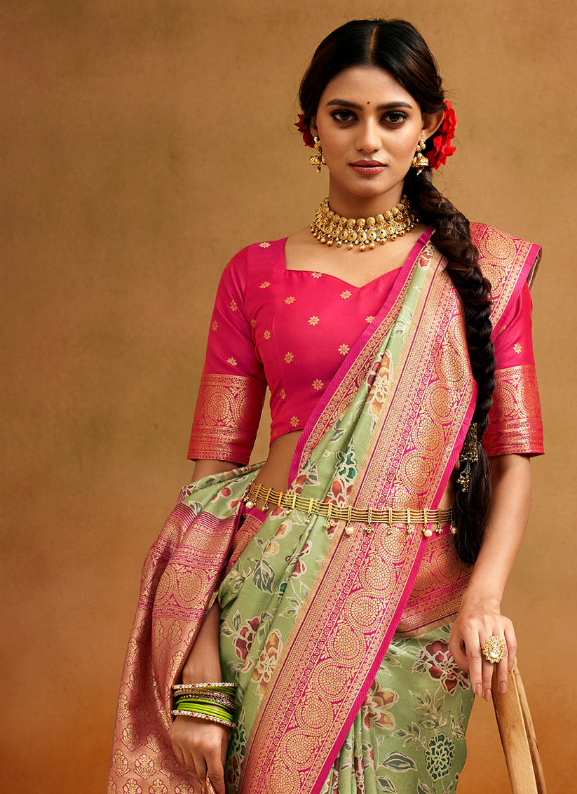 Pastel Green Banarasi Silk Woven Festival Saree