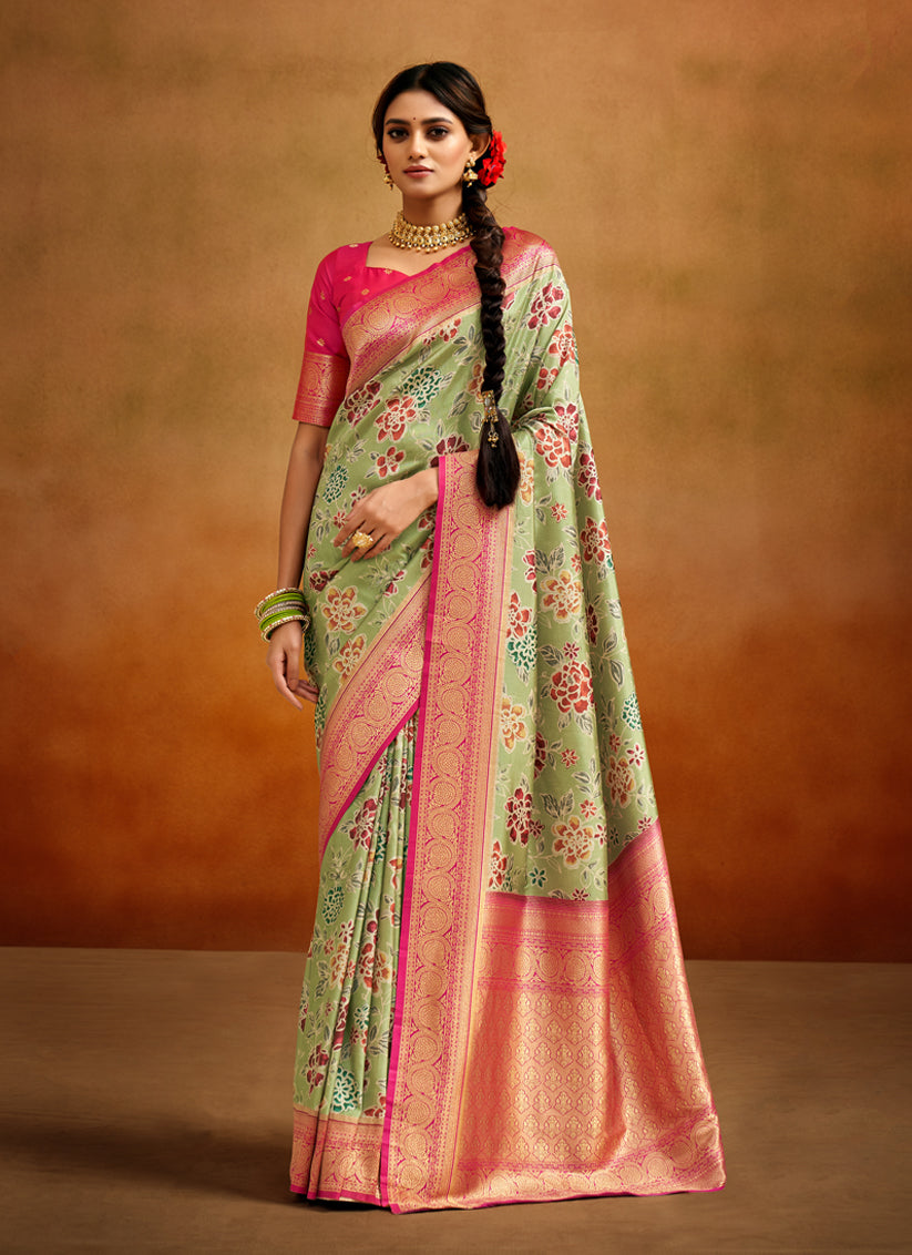 Pastel Green Banarasi Silk Woven Festival Saree