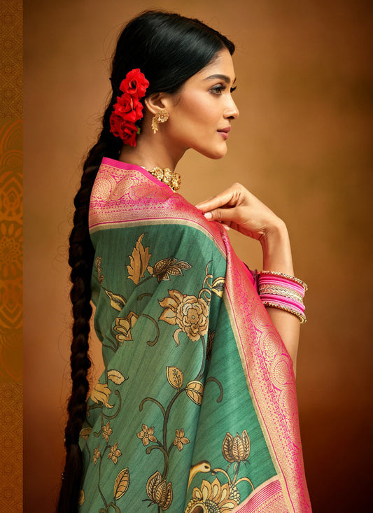 Rama Green Banarasi Silk Woven Festival Saree