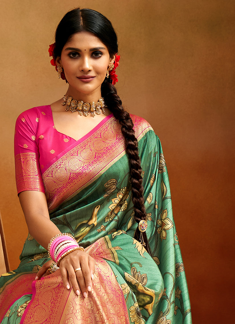 Rama Green Banarasi Silk Woven Festival Saree