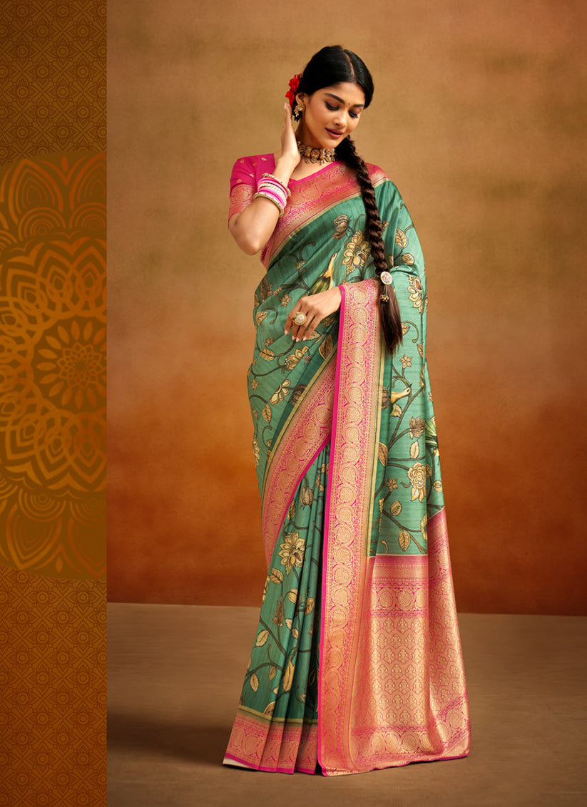 Rama Green Banarasi Silk Woven Festival Saree