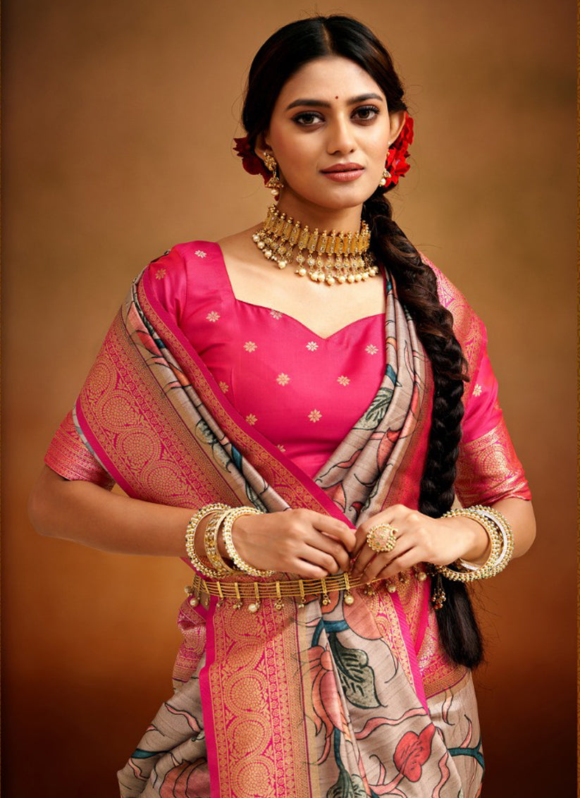 Beige Banarasi Silk Woven Festival Saree