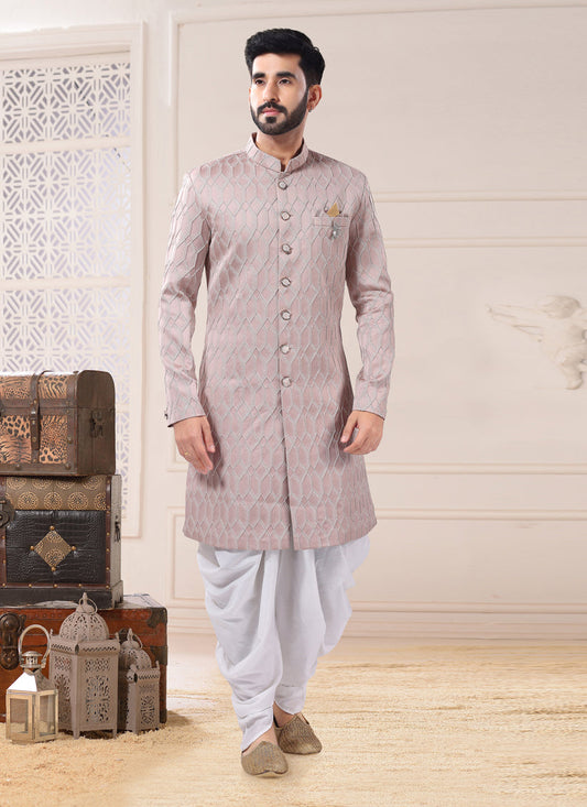 Dusty Pink Jacquard Semi Indo Western Outfit