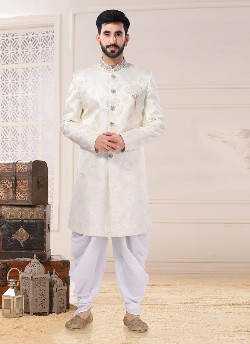 Cream Jacquard Indo Western Outfit
