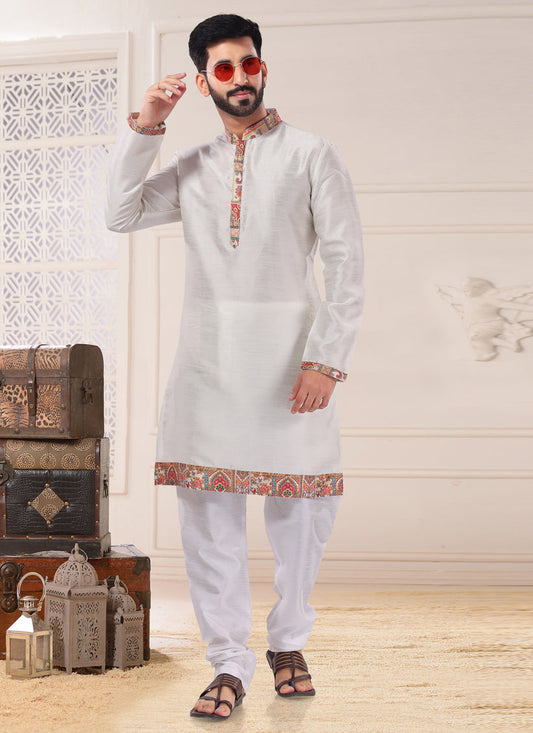 Cream Silk Kurta Pyjama Set