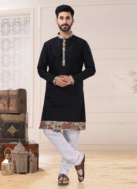 Black Silk Kurta Pyjama Set