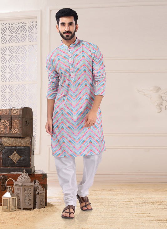 Multicolor Cotton Kurta Pyjama Set