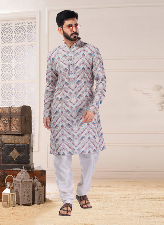 Grey Cotton Kurta Pyjama Set