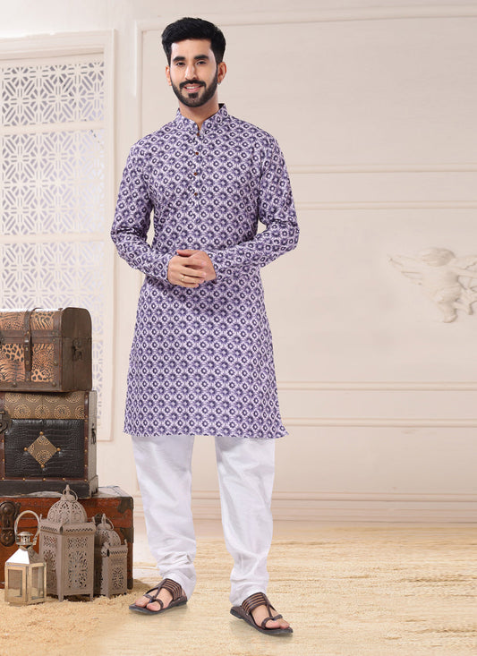 Purple Cotton Kurta Pyjama Set