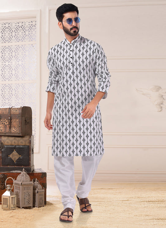 White Cotton Kurta Pyjama Set