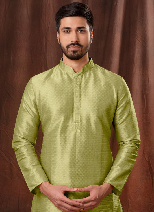 Pear Green Jacquard Men Kurta Pyjama Set