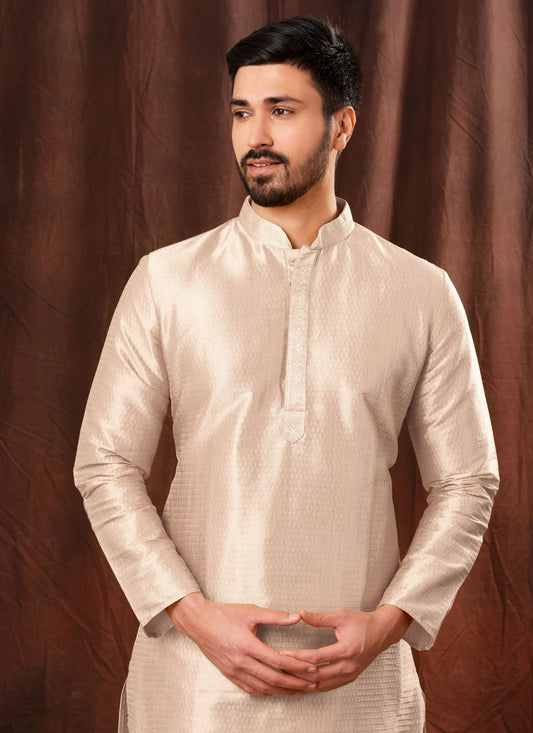 Ivory Jacquard Men Kurta Pyjama Set