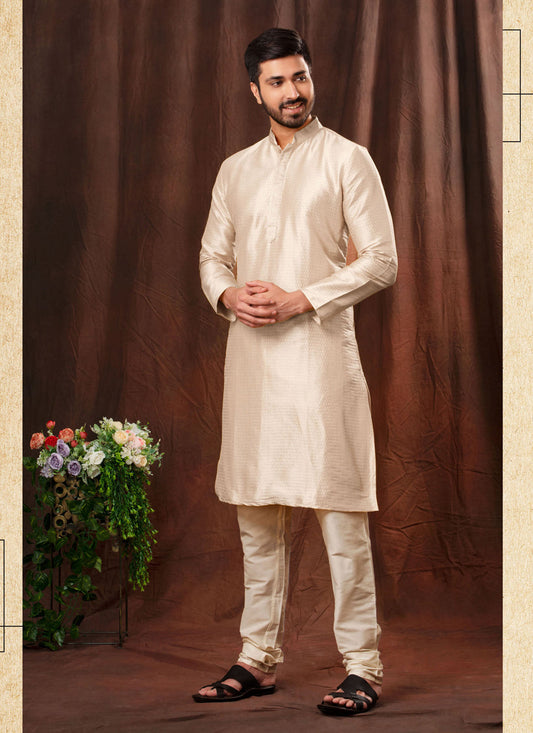 Ivory Jacquard Men Kurta Pyjama Set