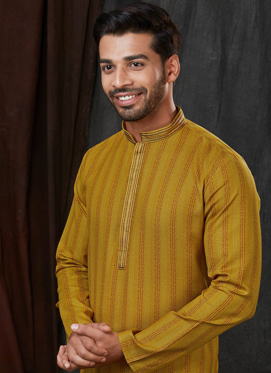 Mustard Polyester Printed Kurta Pyjama Set