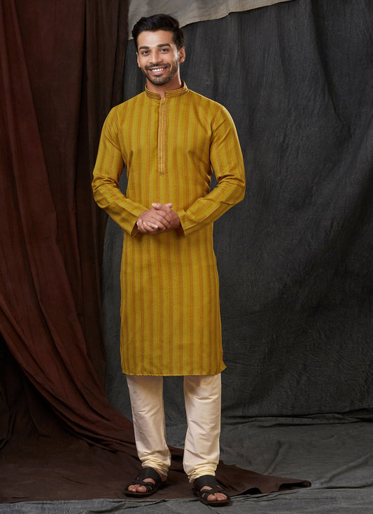 Mustard Polyester Printed Kurta Pyjama Set