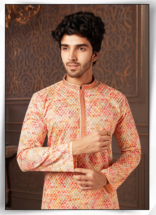Multicolor Polyester Silk Embroidered Kurta Pyjama Set