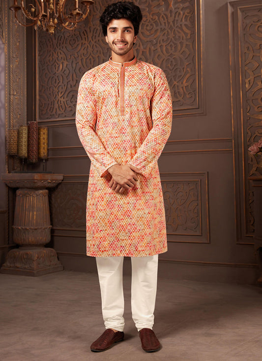 Multicolor Polyester Silk Embroidered Kurta Pyjama Set