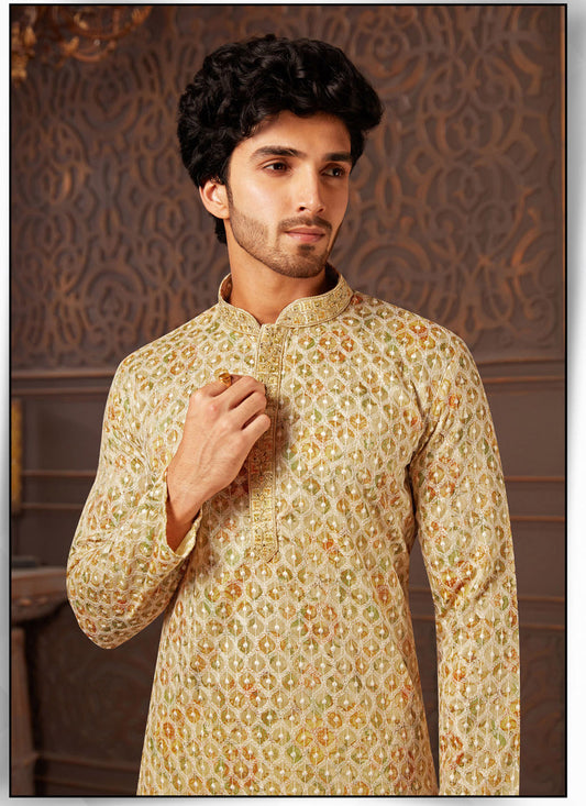 Multicolor Polyester Silk Embroidered Kurta Pyjama Set