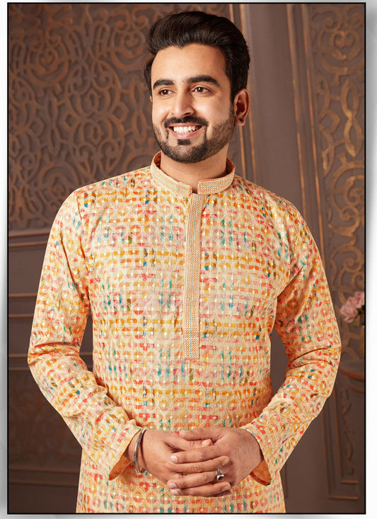 Multicolor Polyester Silk Embroidered Kurta Pyjama Set