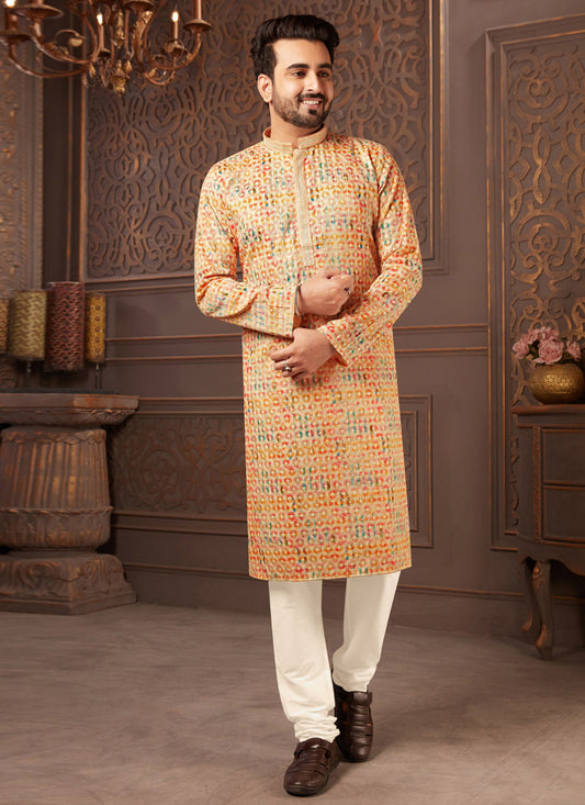 Multicolor Polyester Silk Embroidered Kurta Pyjama Set