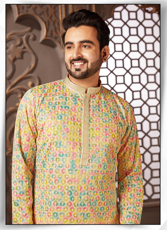 Multicolor Polyester Silk Embroidered Kurta Pyjama Set