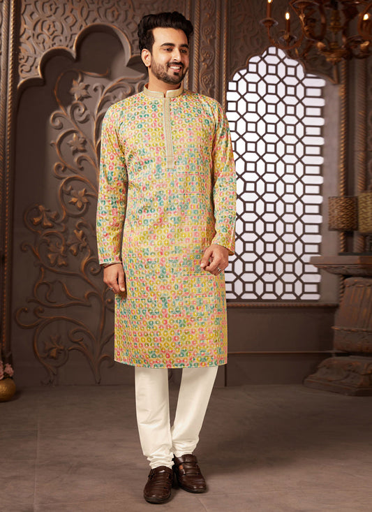 Multicolor Polyester Silk Embroidered Kurta Pyjama Set