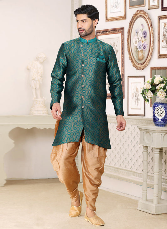 Rama Green Banarasi Jacquard Semi Indo Western