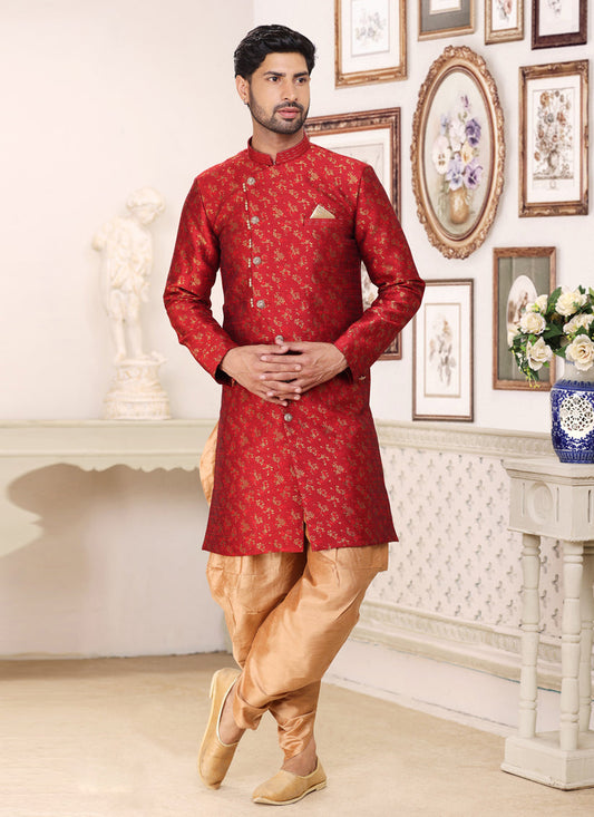 Rust Banarasi Jacquard Semi Indo Western