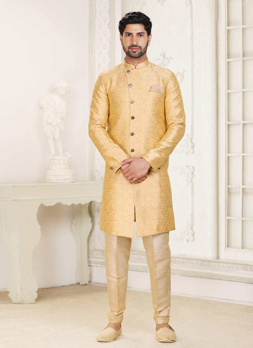 Golden Banarasi Jacquard Semi Indo Western