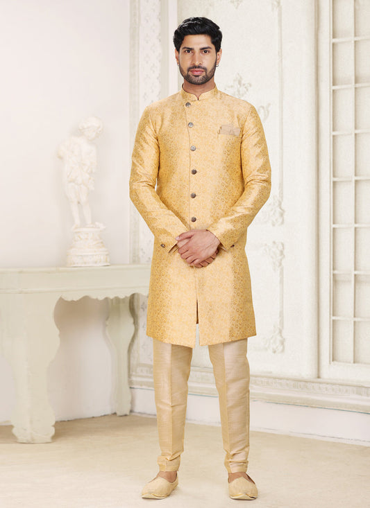 Golden Banarasi Jacquard Semi Indo Western