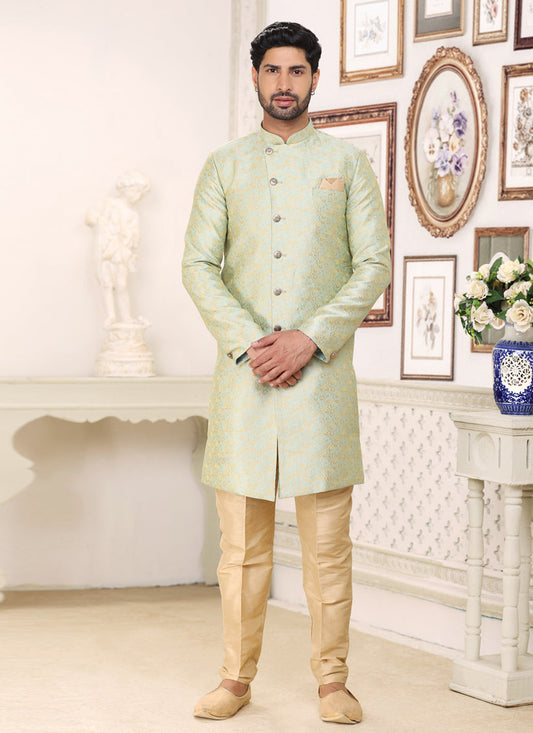 Ice Mint Banarasi Jacquard Semi Indo Western